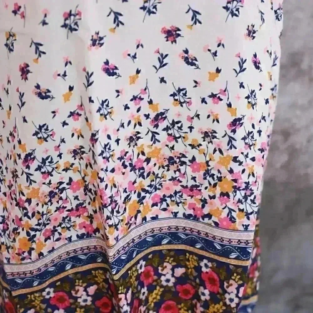Old Navy Size L floral peasant blouse pink/gold florwers cream top - Picture 5 of 13